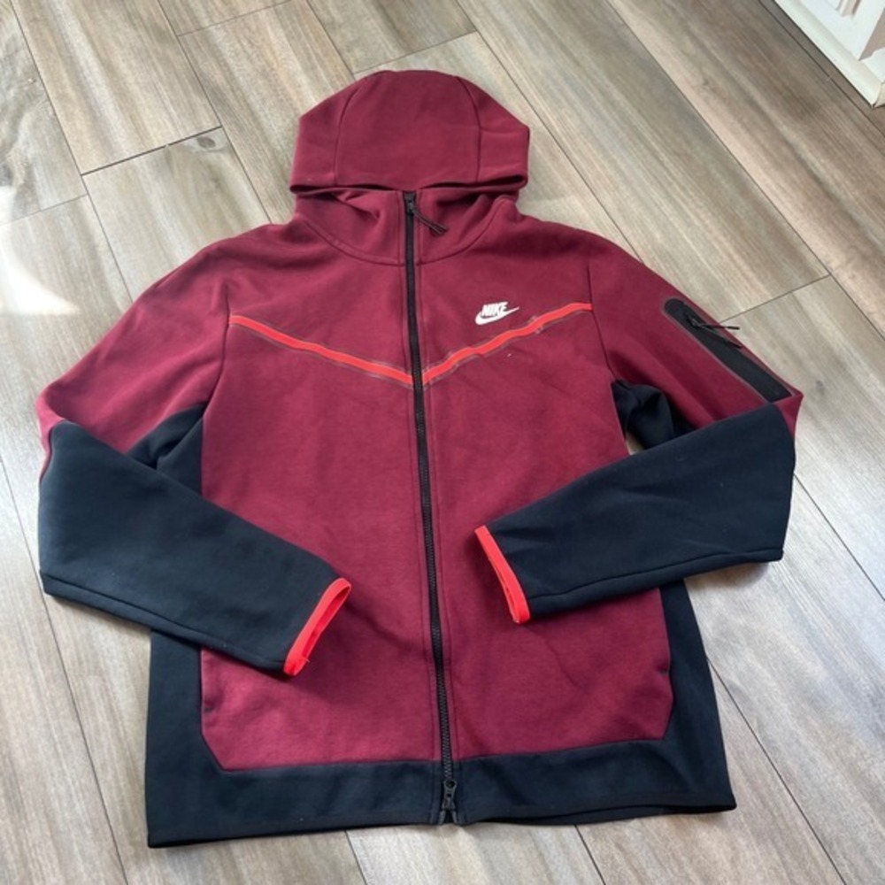 Nike Tech Fleece Full Zip Hoodie‎ Burgundy Black Mens Large Tall CU4489-643